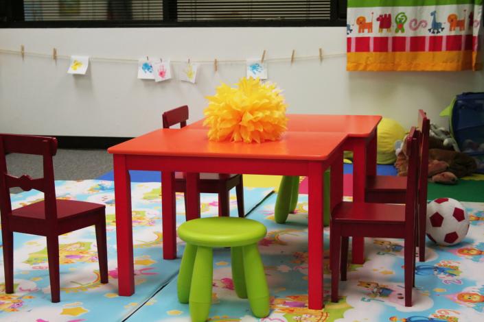 Classroom table and chairs at daycare center.